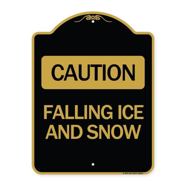 Designer Series Falling Ice and Snow, Black & Gold Aluminum Architectural Sign, 18" H, BG-1824-24286